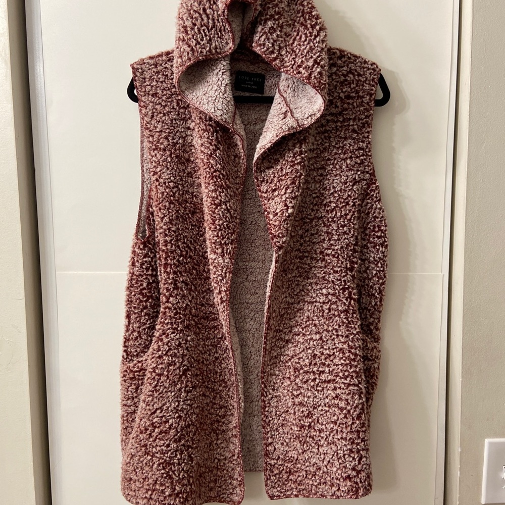 Love Tree Hooded Sherpa Sweater Vest With Pockets